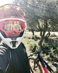 with mountain bike helmet